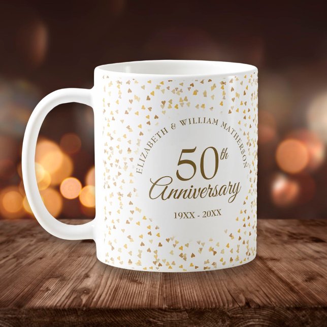 50th Wedding Anniversary Golden Hearts Coffee Mug (50th Wedding Anniversary Golden Hearts Coffee Mug)