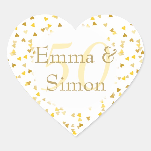 50th Wedding Anniversary Golden Hearts Confetti Heart Sticker (Front)