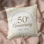 50th Wedding Anniversary Golden Hearts Cushion<br><div class="desc">Featuring delicate golden hearts. Personalise with your special fifty years golden anniversary information in chic gold lettering. Designed by Thisisnotme©</div>