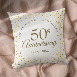 50th Wedding Anniversary Golden Hearts Cushion