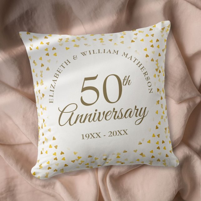 50th Wedding Anniversary Golden Hearts Cushion (50th Wedding Anniversary Golden Hearts Throw Pillow)