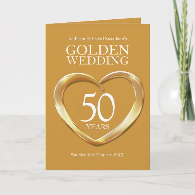 50th wedding anniversary golden hearts folded invitation (Front)