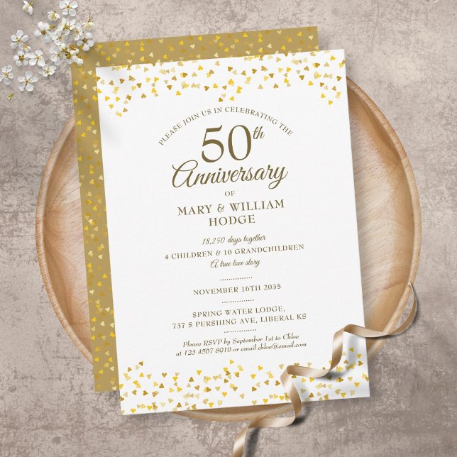 50th Wedding Anniversary Golden Hearts Memories Invitation (Creator Uploaded)