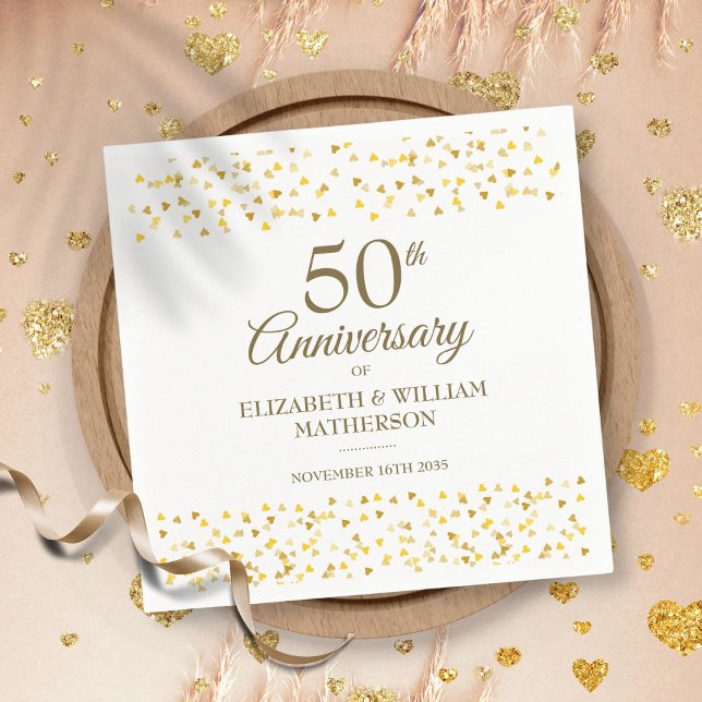 50th Wedding Anniversary Golden Hearts Napkin (50th Wedding Anniversary Golden Hearts Napkins)