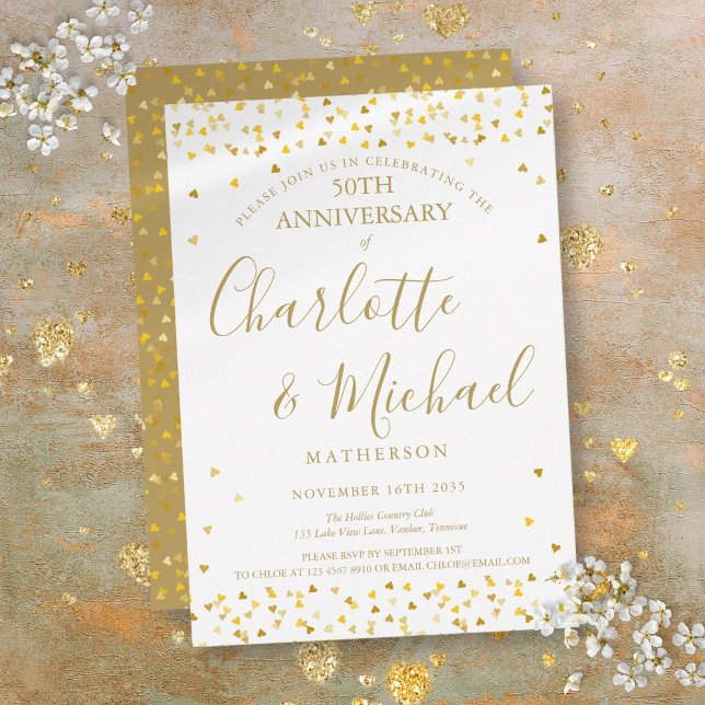 50th Wedding Anniversary Golden Hearts Signature Invitation (50th Wedding Anniversary Golden Hearts Signature Invitation)