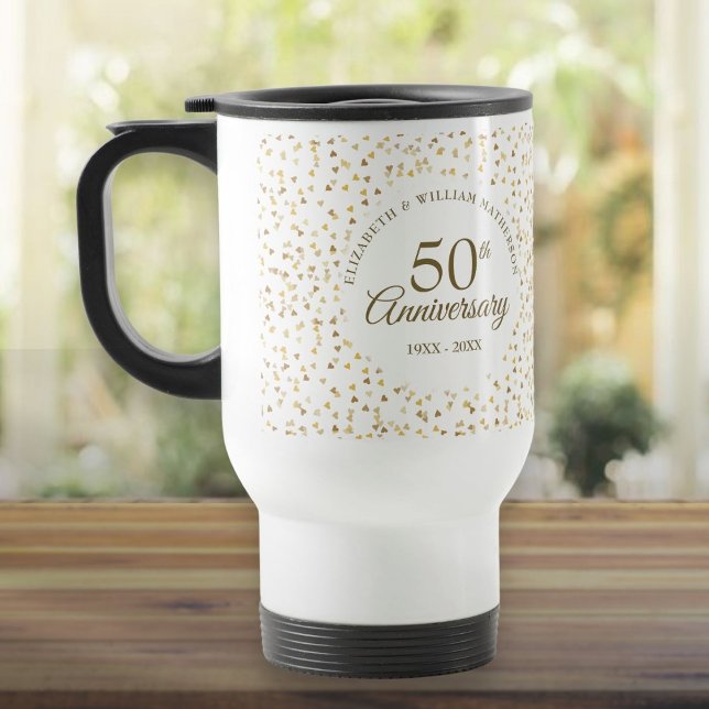50th Wedding Anniversary Golden Hearts Travel Mug (50th Wedding Anniversary Golden Hearts Travel Mug)