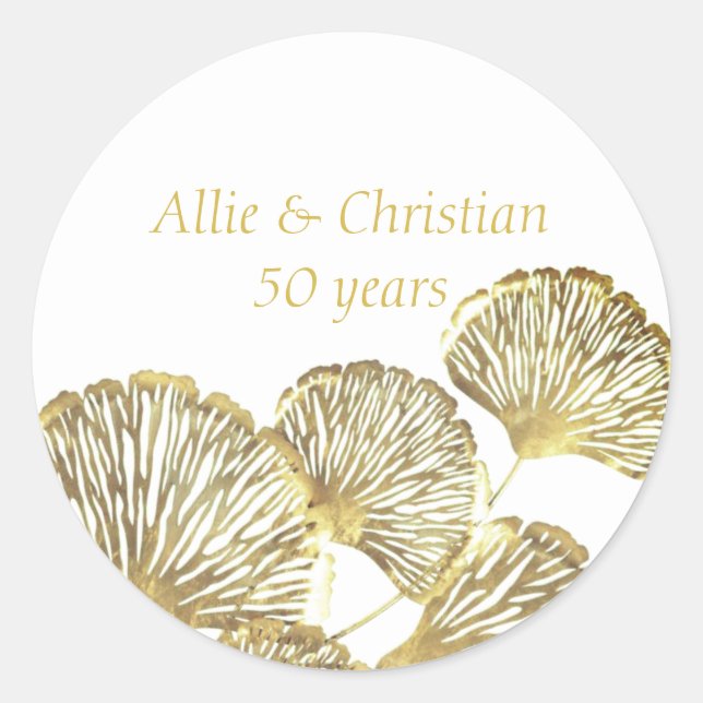 50th Wedding Anniversary Golden Leaves Classic Round Sticker (Front)