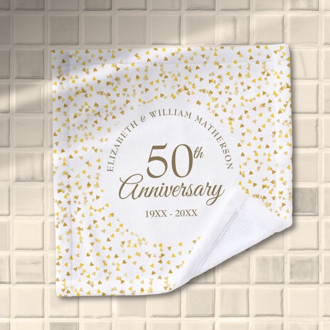 50th Wedding Anniversary Golden Love Hearts Bath Towel Set (50th Wedding Anniversary Golden Love Hearts Bath Towel Set)