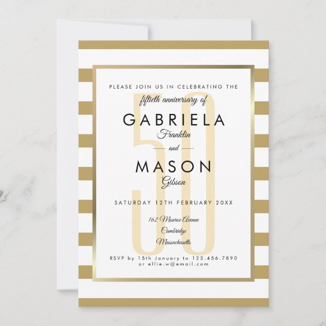 50th Wedding Anniversary Golden Modern Stripe  Invitation (Front)