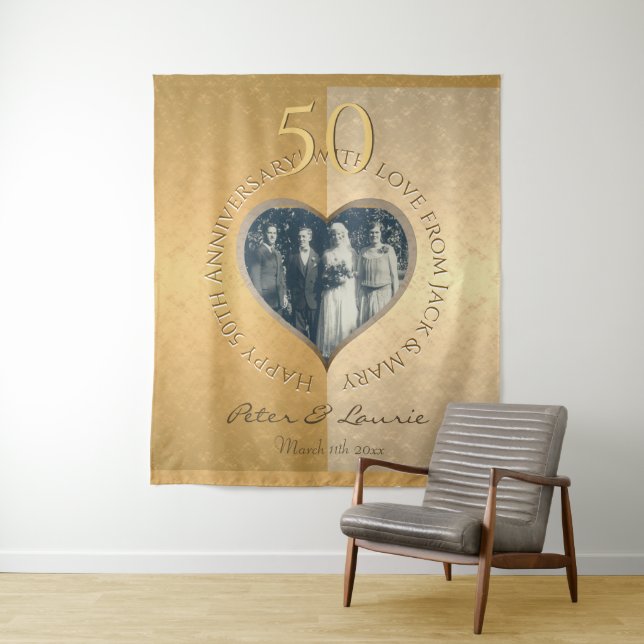 50th Wedding Anniversary Golden Photo Heart Tapestry (In Situ)
