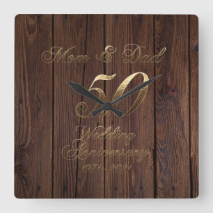 50th Wedding Anniversary Golden Wedding Parents Square Wall Clock