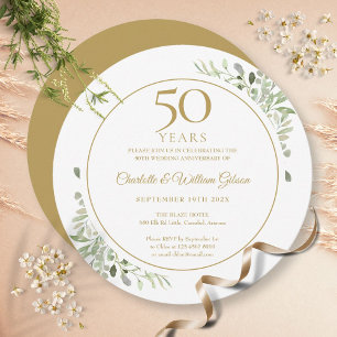 50th Wedding Anniversary Greenery Circular Invitation