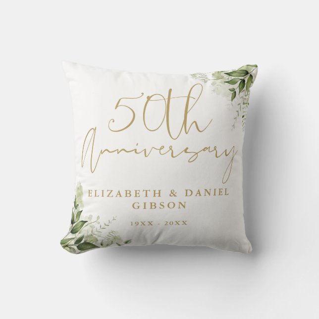 50th Wedding Anniversary Greenery Floral Cushion (Front)