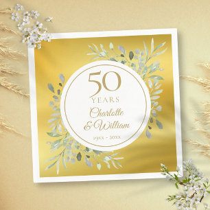 50th Wedding Anniversary Greenery Gold Foil Napkin