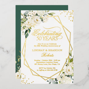 50th Wedding Anniversary Greenery Gold Geometric