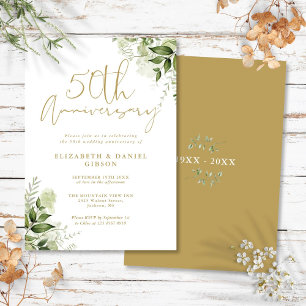 50th Wedding Anniversary Greenery Gold Script Invitation