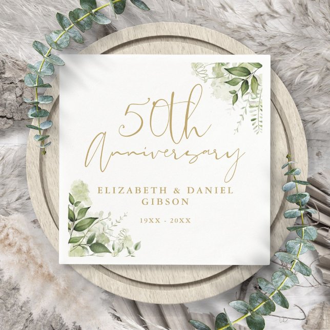 50th Wedding Anniversary Greenery Gold Script Napkin (50th Wedding Anniversary Greenery Gold Script Napkins
)