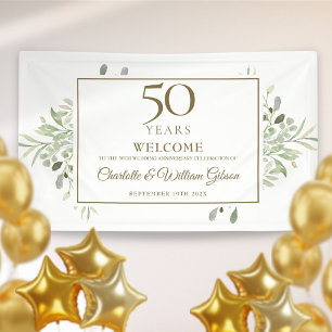 50th Wedding Anniversary Greenery Welcome Banner