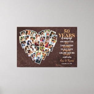 50th Wedding Anniversary Heart Photo Collage Canvas Print
