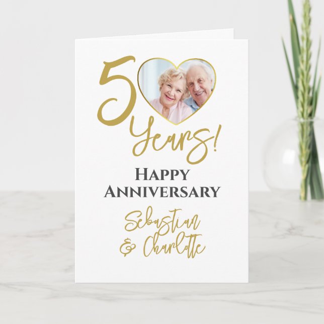 50th Wedding Anniversary Heart Photograph Card (Front)