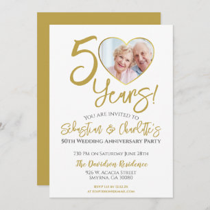 50th Wedding Anniversary Heart Photograph Invitation