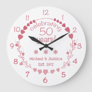 50th Wedding Anniversary Hearts Large Clock