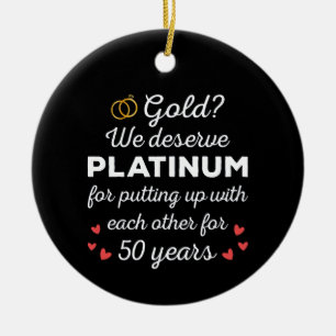 50th Wedding Anniversary I - Gold Funny Couple Ceramic Tree Decoration