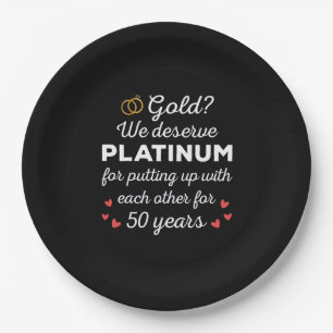 50th Wedding Anniversary I - Gold Funny Couple Paper Plate