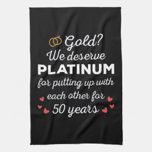 50th Wedding Anniversary I - Gold Funny Couple Tea Towel