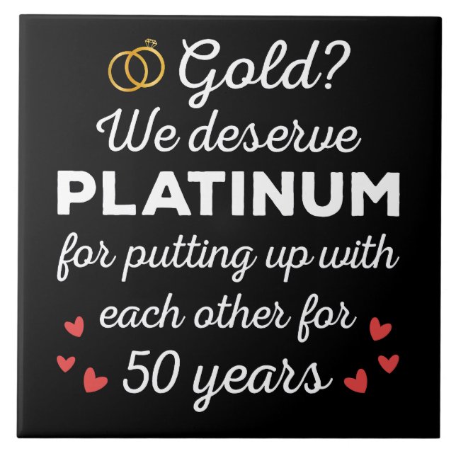 50th Wedding Anniversary I - Gold Funny Couple Tile (Front)