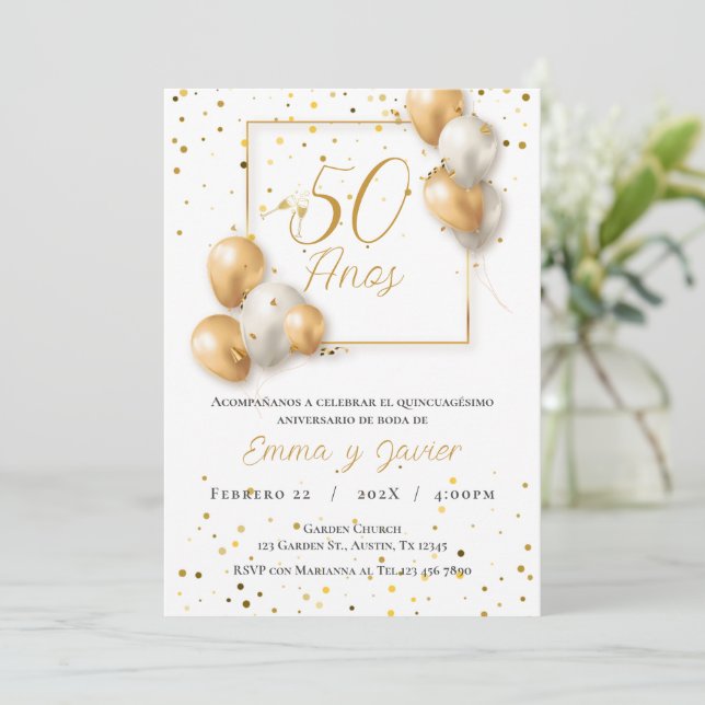 50th Wedding Anniversary Invitation (Standing Front)
