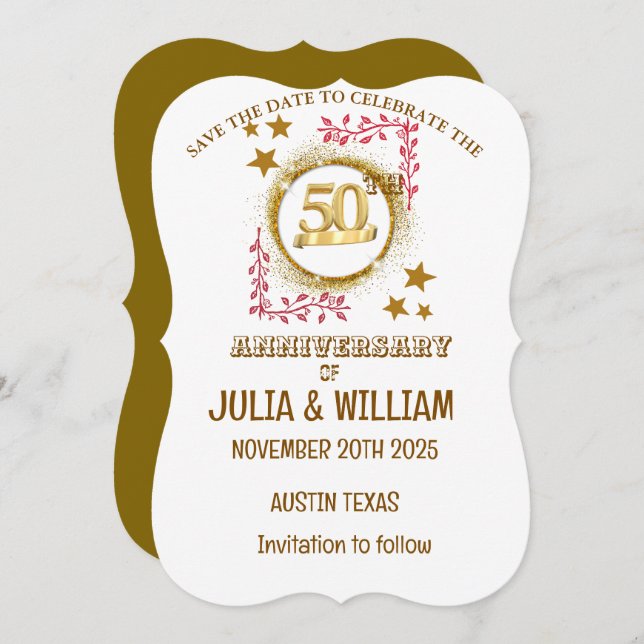 50th wedding anniversary invitation card  (Front/Back)