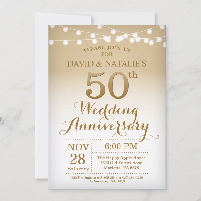 50th Wedding Anniversary Invitation Gold (Front)