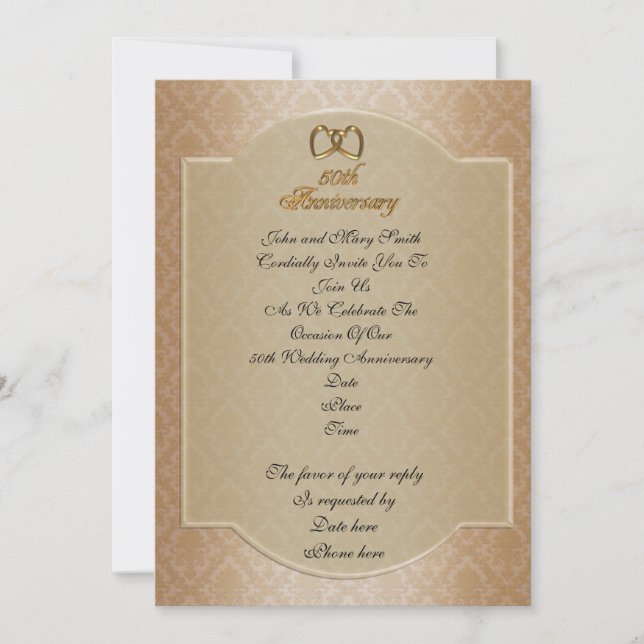 50th Wedding Anniversary invitation gold damask (Front)