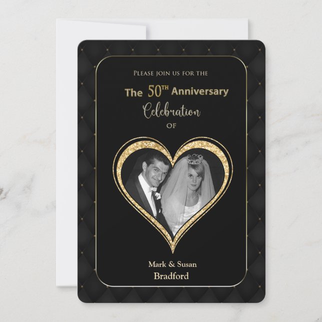 50th Wedding Anniversary Invitation Ornate Gold (Front)
