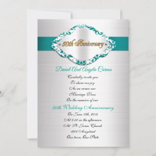 50th Wedding Anniversary Invitation teal satin
