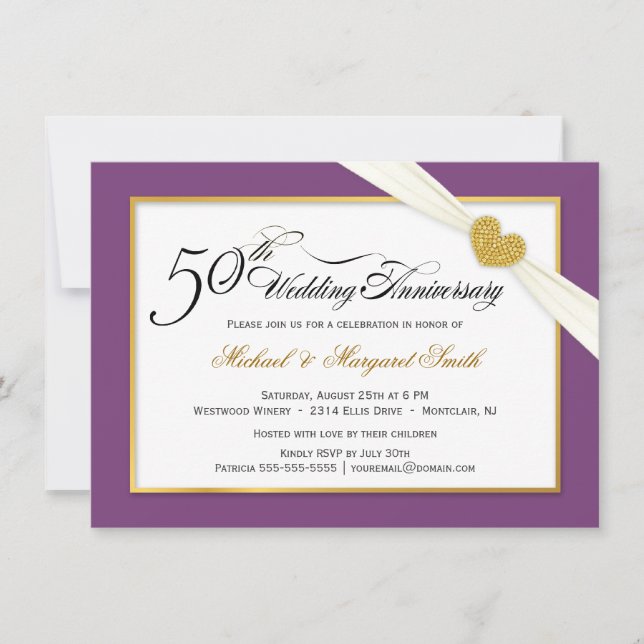 50th Wedding Anniversary Invitations - Purple (Front)