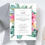 50th Wedding Anniversary Invitations Tropical<br><div class="desc">These 50th wedding anniversary invitations feature tropical flowers and palm leaves in shades of pink, orange and green. Use the template fields to add your custom details. Order printed cards or printable invitations. An elegant choice for tropical themes. To see more designs like this visit www.zazzle.com/dotellabelle Unique watercolor art and...</div>