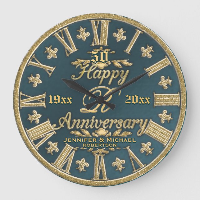 50th Wedding Anniversary Large Clock (Front)