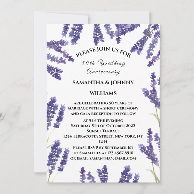 50th Wedding Anniversary Lavender Floral Rustic Invitation (Front)