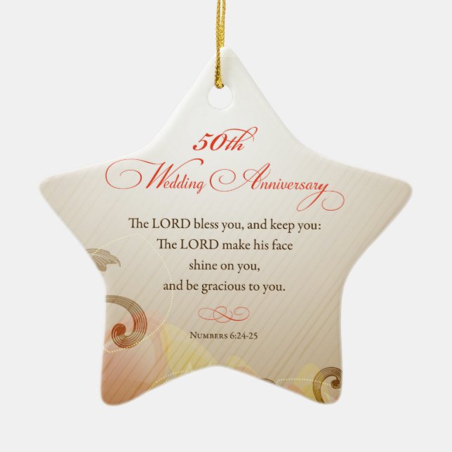 50th Wedding Anniversary, Lord Bless & Keep Ceramic Tree Decoration (Front)