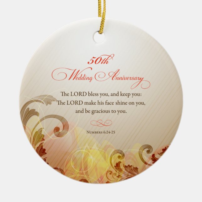 50th Wedding Anniversary, Lord Bless & Keep Ceramic Tree Decoration (Front)