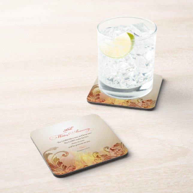 50th Wedding Anniversary, Lord Bless & Keep Coaster (Right Side)