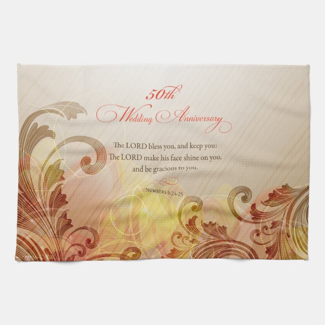 50th Wedding Anniversary, Lord Bless & Keep Tea Towel (Horizontal)