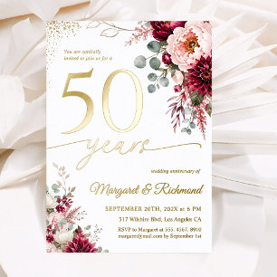 50th Wedding Anniversary Luxury Burgundy Real Gold