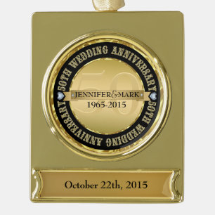 50Th Wedding Anniversary Metallic Gold & Black Plated Banner Ornament