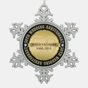 50Th Wedding Anniversary Metallic Gold & Black Snowflake Pewter Christmas Ornament