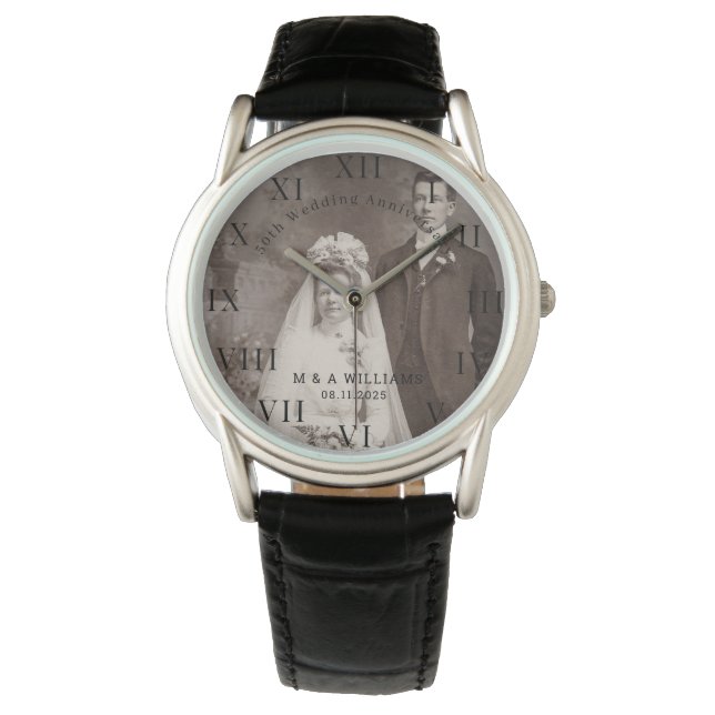 50th Wedding Anniversary Modern Elegant Photo  Watch (Front)