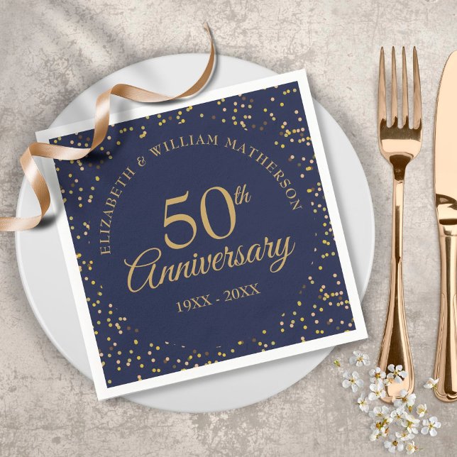 50th Wedding Anniversary Navy Blue Gold Dust Napkin (Creator Uploaded)