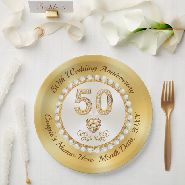 50th Wedding Anniversary Paper Plates, 7 or 9 inch Plate (Wedding)